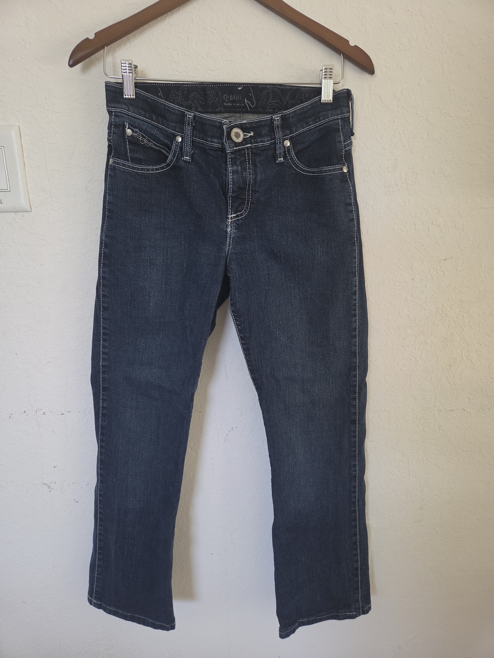 Wrangler Q-Baby Dark Wash Rhinestone Studded Western Bootcut Jeans 3/4 x 32